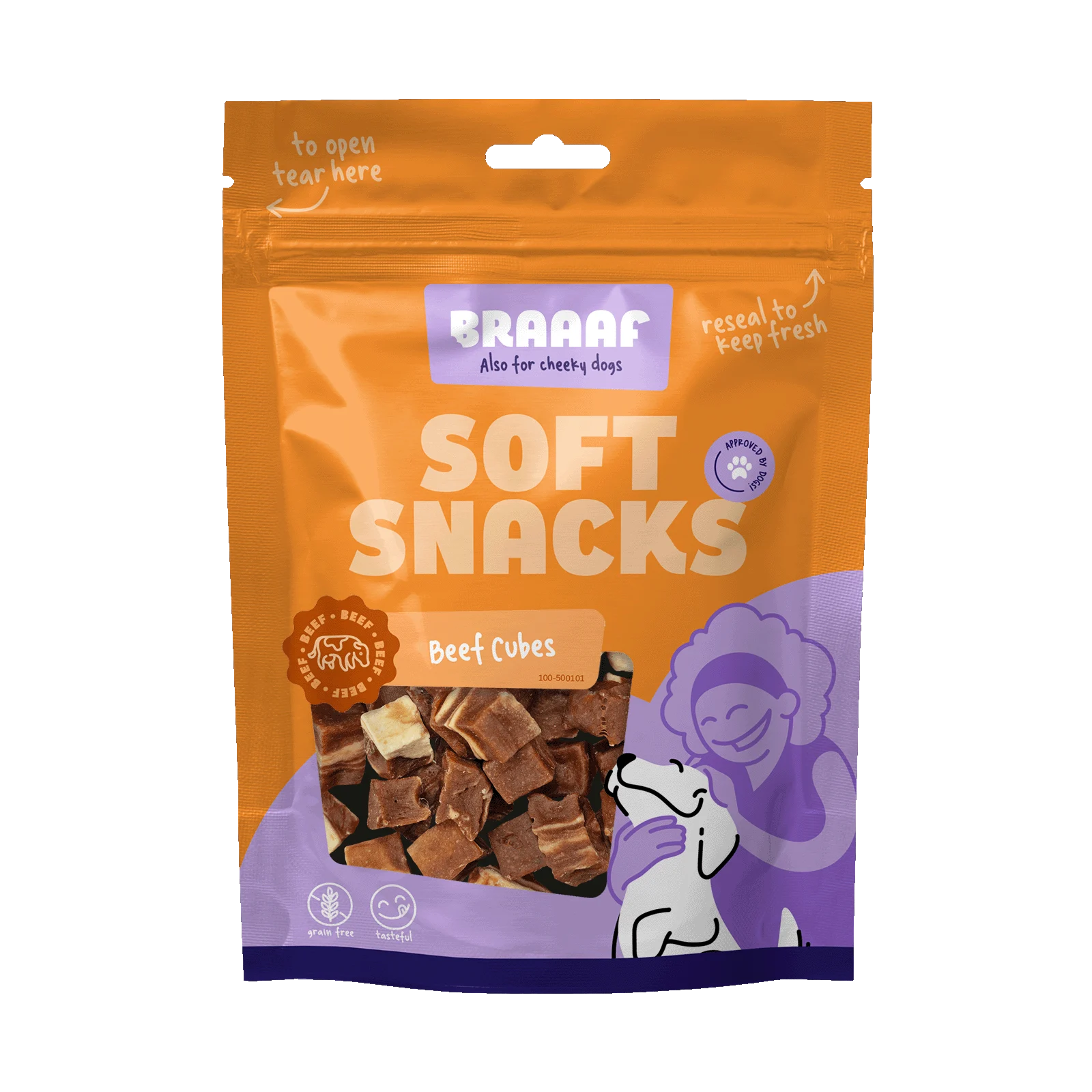 BRAA500101.png Hundesnackwürfel mit Rind und Fisch, getreidefrei, 85 g – Braaaf Soft Snack Cubes – Bild 1