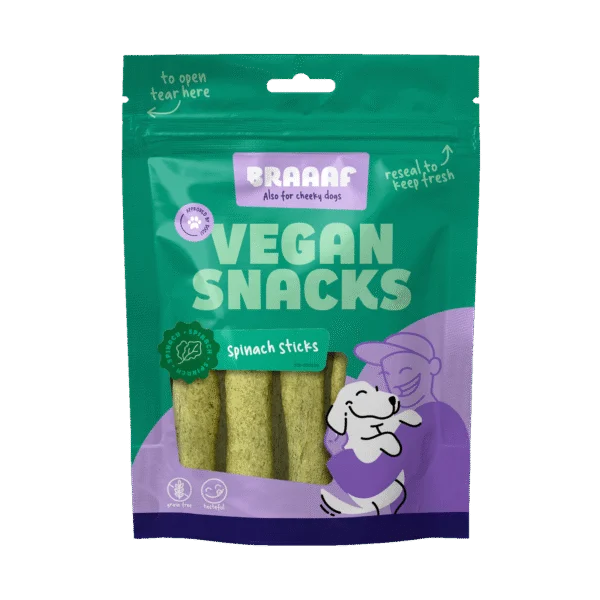 Hundesnack mit Spinat, Stick 12 cm – Braaaf Vegan Snack Spinat Stick