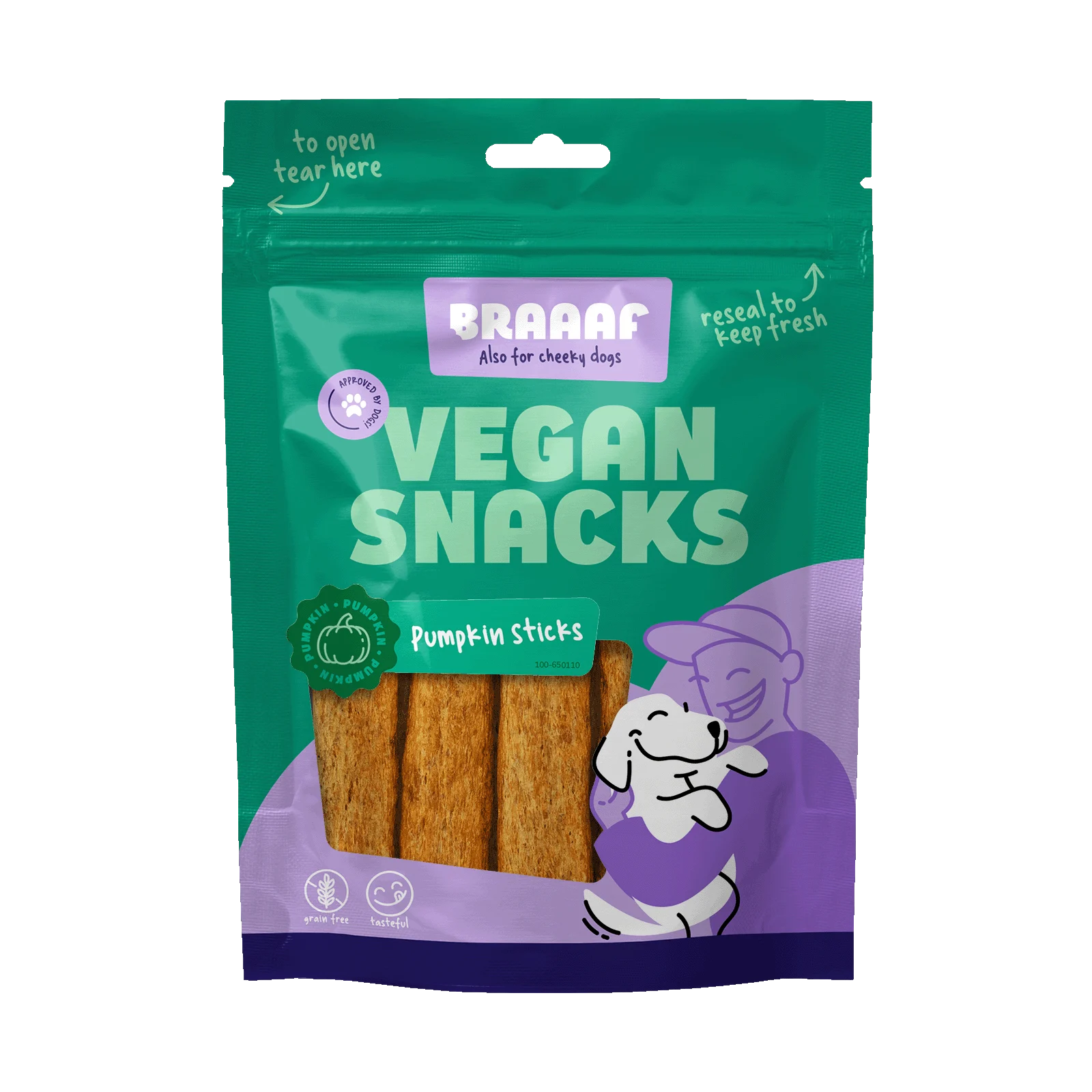 BRAA650110.png Veganer Hundesnack mit Kürbis, 12 cm – Braaaf Vegan Snack Kürbis Stick – Bild 1