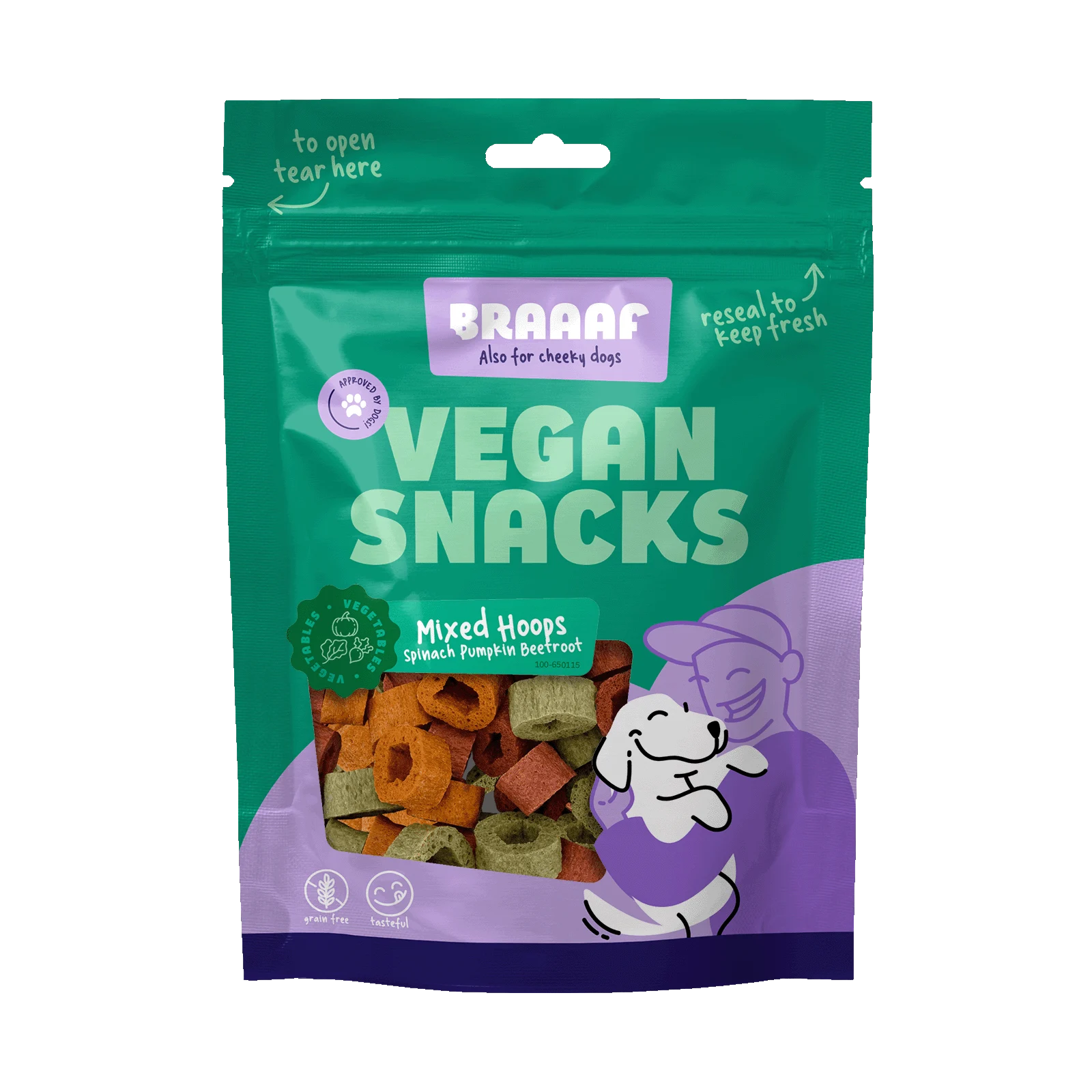 BRAA650115.png Vegane Hundesnacks mit Spinat, Kürbis und Rote Bete, 1 cm – Braaaf Vegan Snack Mixed Hoops – Bild 1