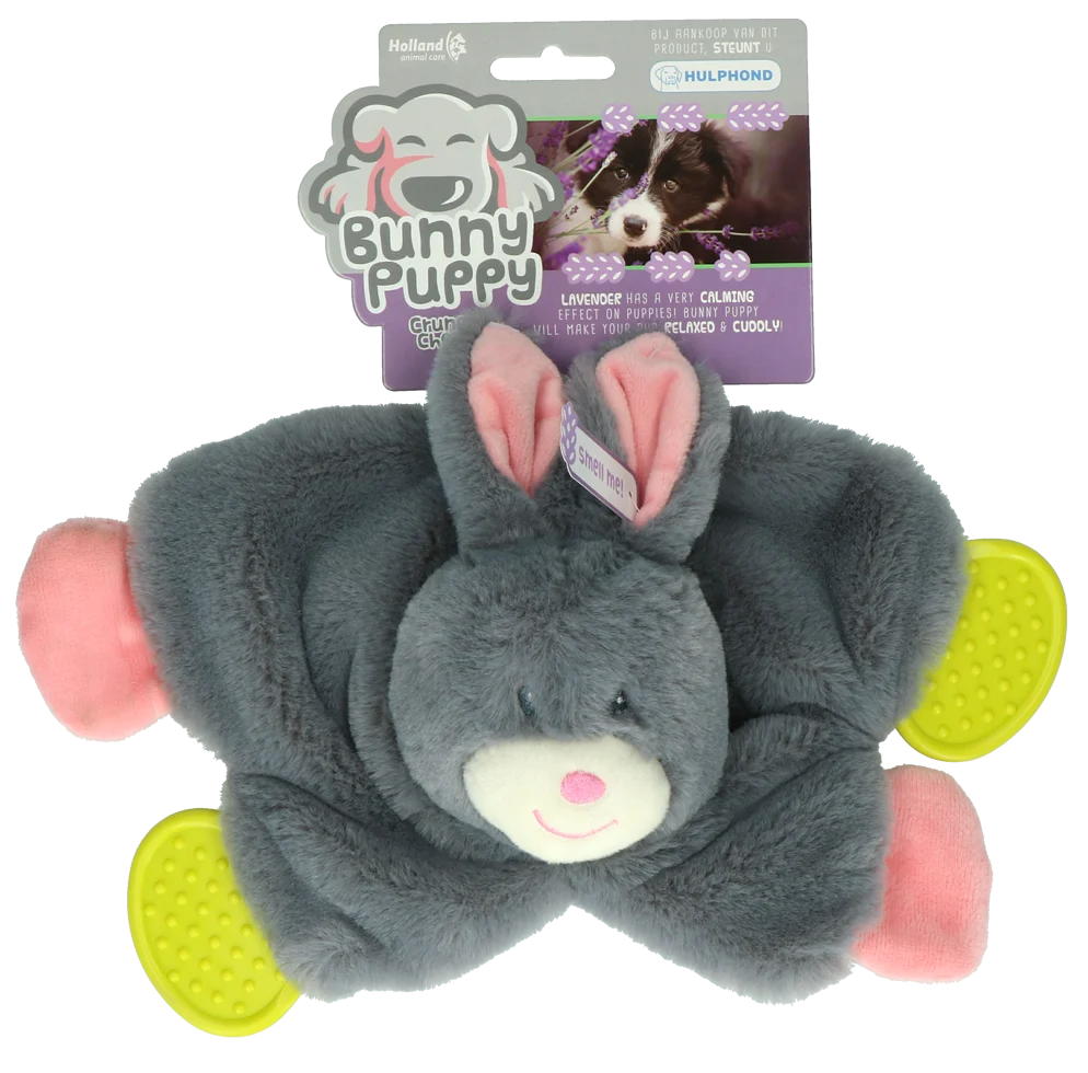 Hundekuscheltier Kaninchen aus Plüsch mit Quietscher für Welpen – Bunny Puppy Crunchy Chew – Bild 1