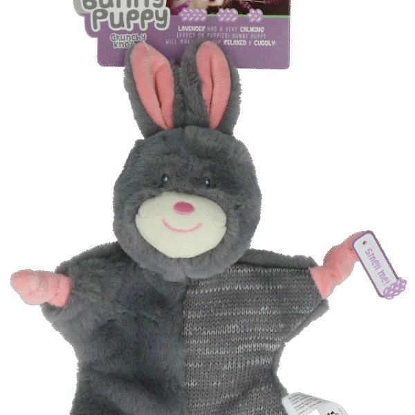 Hundekuscheltier Hase aus Plüsch mit Quietsche – Bunny Puppy Crunchy Knot