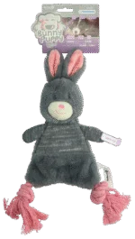 Plüschhundespielzeug in Kaninchenform mit Quietscher – Bunny Puppy Crunchy Rope