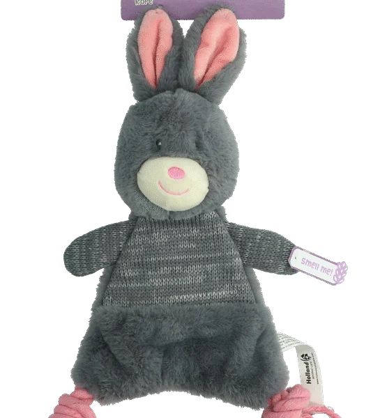 Plüschhundespielzeug in Kaninchenform mit Quietscher – Bunny Puppy Crunchy Rope