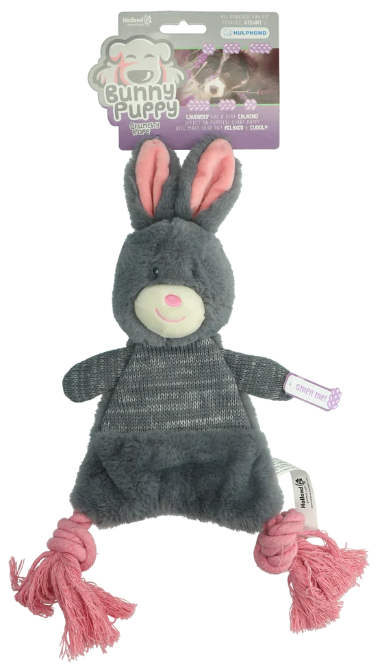 Plüschhundespielzeug in Kaninchenform mit Quietscher – Bunny Puppy Crunchy Rope – Bild 1