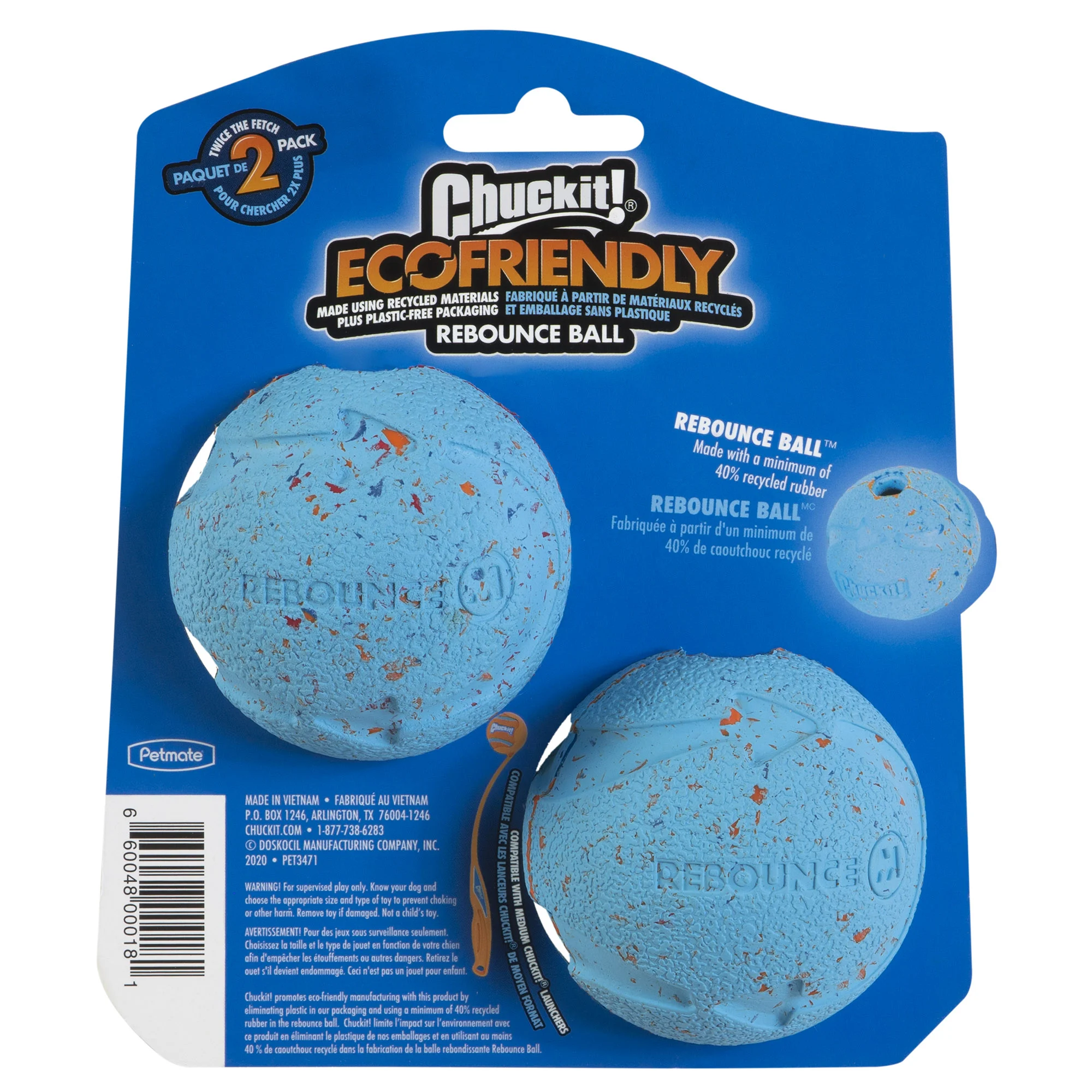 Hunde-Ball aus recyceltem Gummi, springt, 2 Stück – Chuckit! Rebounce Fetch Ball M – Bild 2