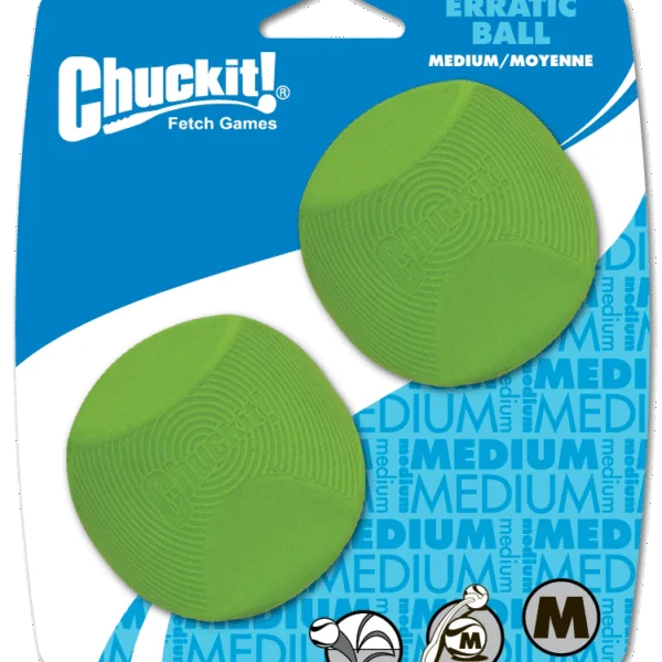 Kantiger Hundeball aus Gummi, M 6 cm, 2 Stück – Chuckit! Erratic Ball
