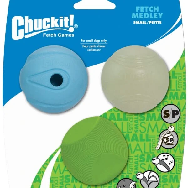Hundebälle mit Licht und Geräusch, 3 Stück, Ø 5 cm – Chuckit! Fetch Medley S