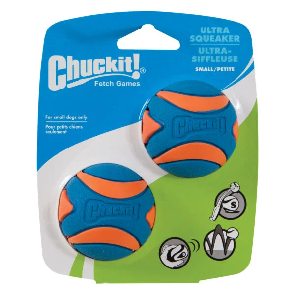 Hundeball aus Gummi mit Quietscher S, ø 5 cm, 2 Stück – Chuckit! Ultra Squeaker Ball