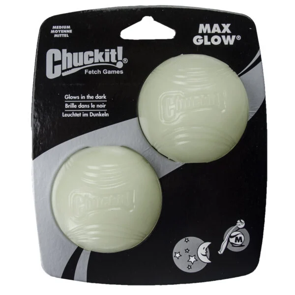 Leuchtender Hundeball aus Gummi, Ø 6 cm, 2 Stück – Chuckit! Max Glow M
