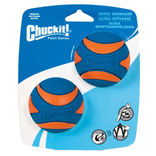 Gummiball mit Quietscher für Hunde M, ø 6 cm, 2 Stück – Chuckit! Ultra Squeaker Ball