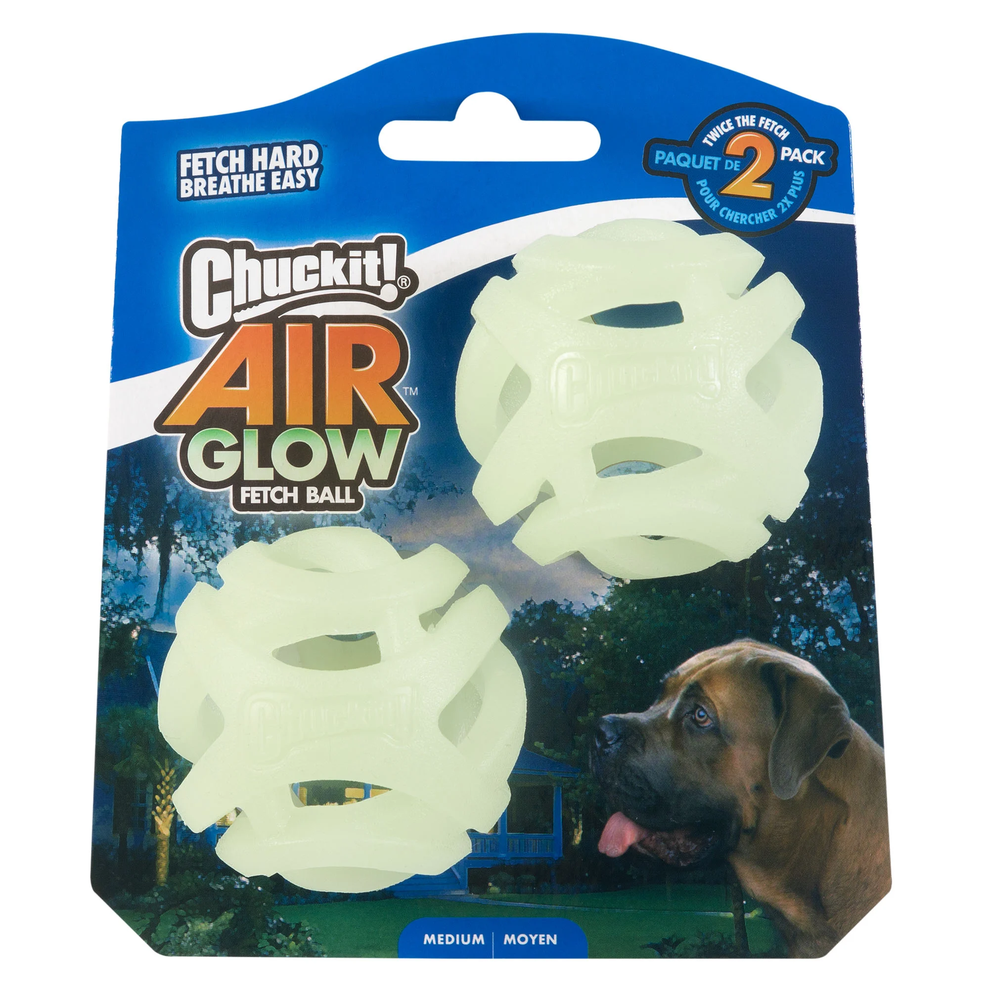 CHUC36190.jpg Leuchtender Hunde-Ball M, schwimmfähig, 6 cm, 2 Stück – Chuckit! Air Glow Fetch Ball – Bild 1