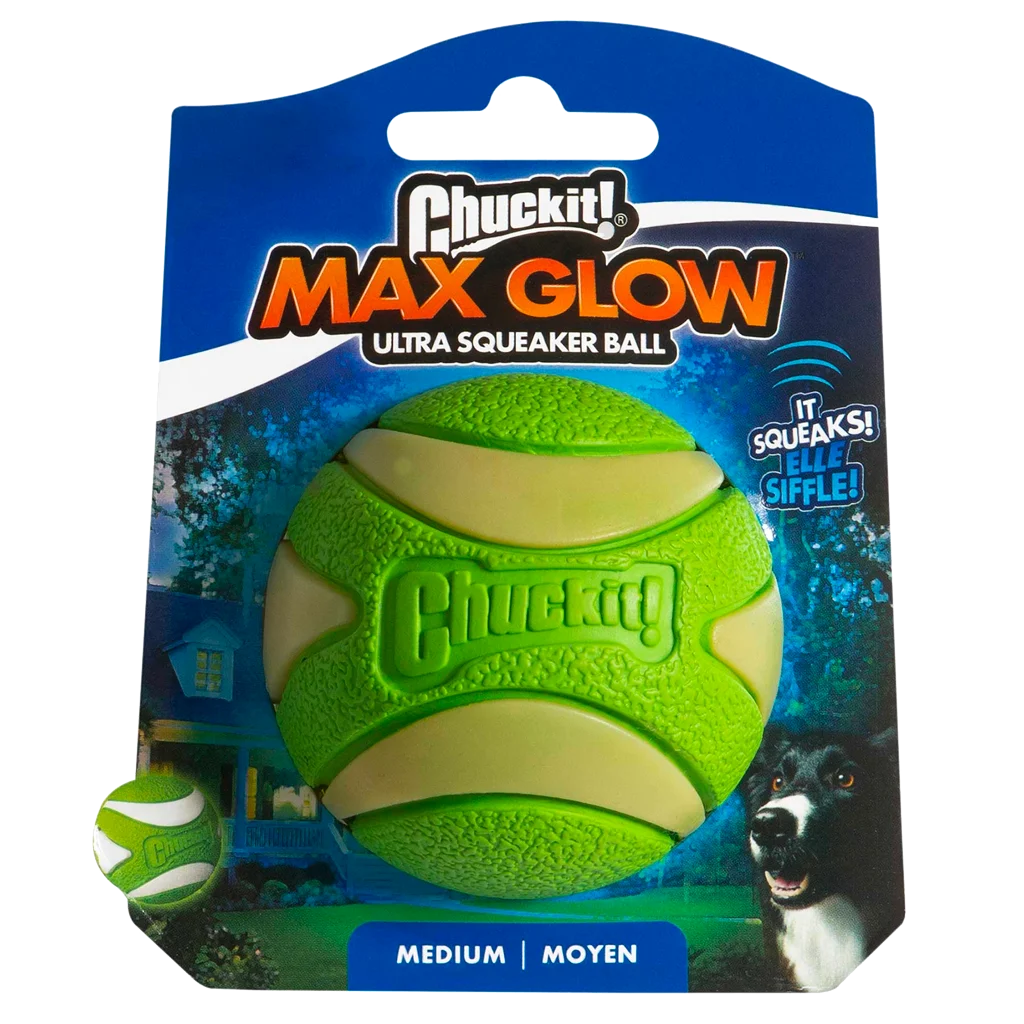 CHUC43142.png Hundeball mit Quietscher, leuchtend, Ø 6 cm – Chuckit! Max Glow Ultra Squeaker Ball M – Bild 1