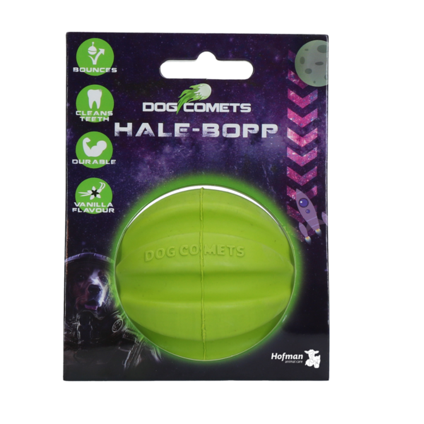 Hundeball aus Naturkautschuk mit Rillen, 6 cm, Grün – Dog Comets Hale Bopp
