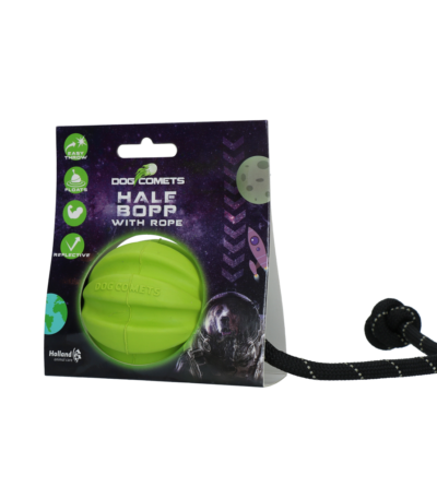 Hundeball mit Seil aus Naturkautschuk, 6 cm, Grün – Dog Comets Hale Bopp