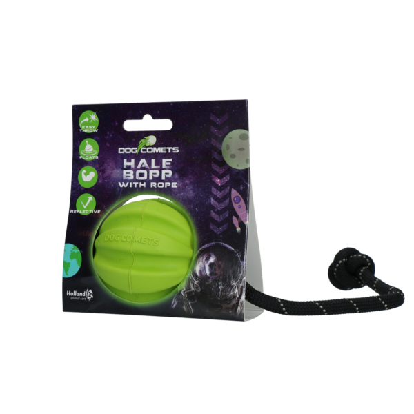 Hundeball mit Seil aus Naturkautschuk, 6 cm, Grün – Dog Comets Hale Bopp