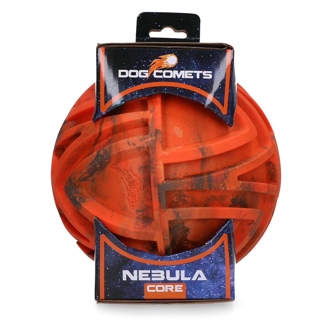 COME0080B.png Apportierball mit Relief und unvorhersehbarem Sprungverhalten, Orange, Ø 18 cm – Dog Comets Nebula Core – Bild 1