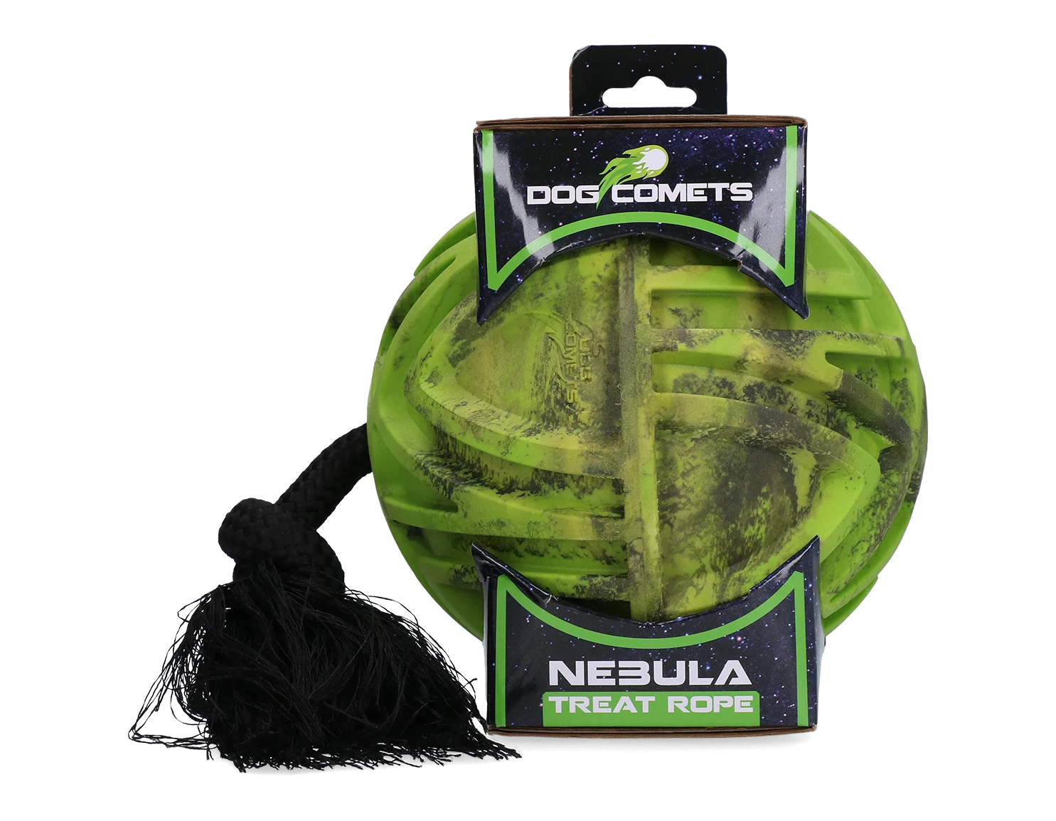COME0081A.png Futterball mit Seil und Snacköffnung, Ø 18 cm, Grün – Dog Comets Nebula Treat Rope – Bild 1