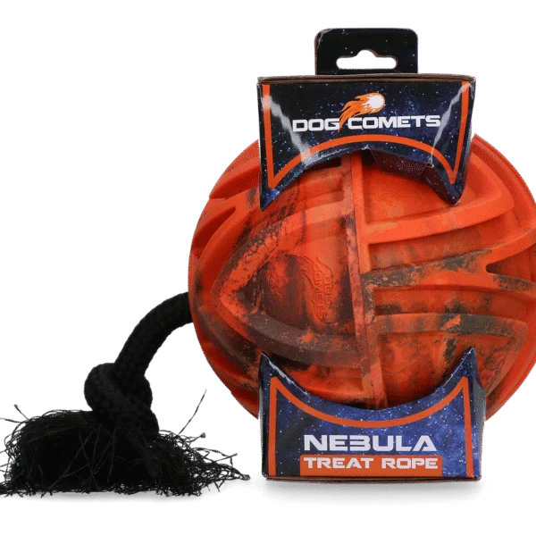 Futterball mit Seil und Snacköffnung, Ø 18 cm, Orange – Dog Comets Nebula Treat Rope