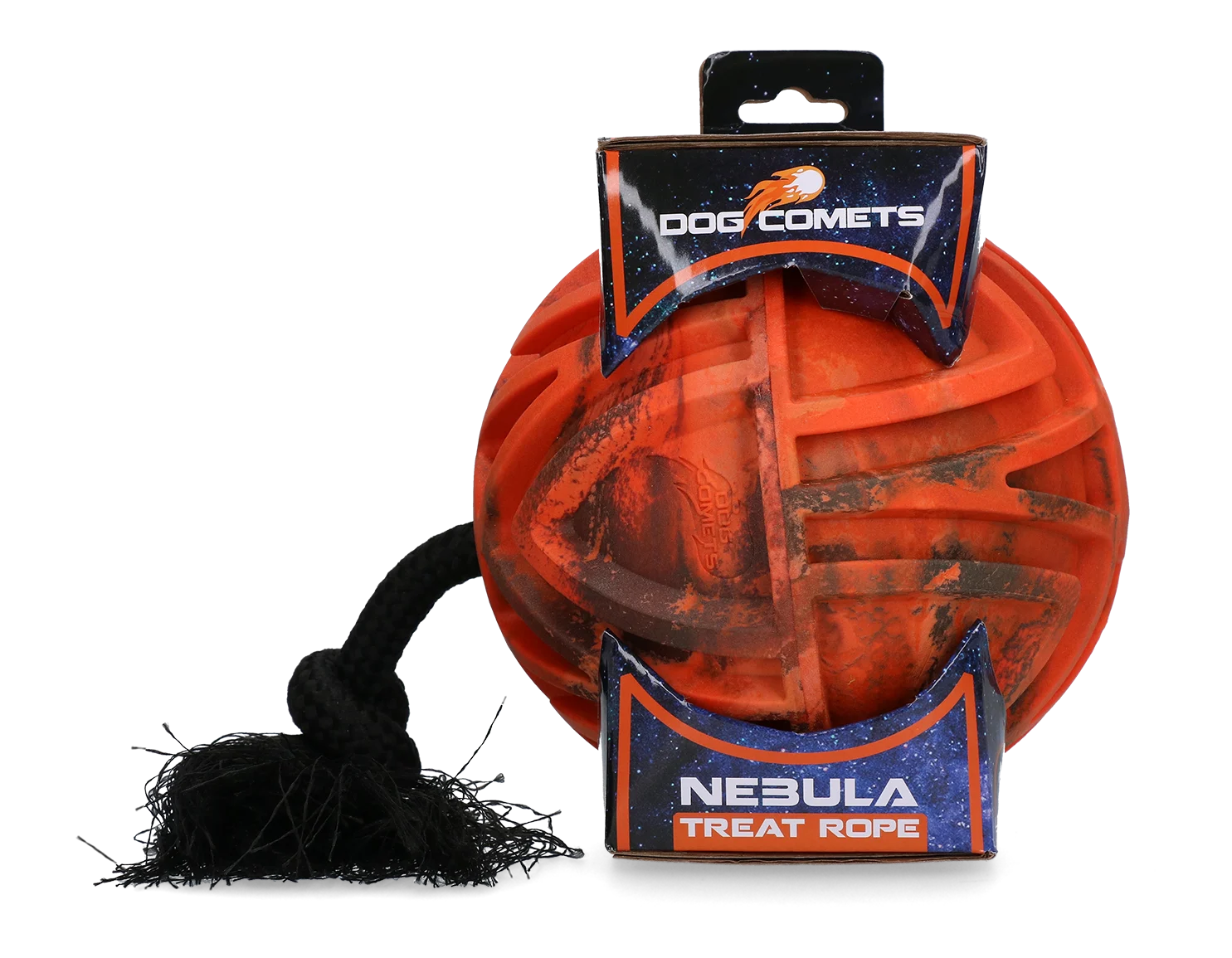 Futterball mit Seil und Snacköffnung, Ø 18 cm, Orange – Dog Comets Nebula Treat Rope – Bild 1