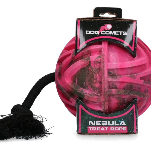 Futterball mit Seil und Snacköffnung, Ø 18 cm, Rosa – Dog Comets Nebula Treat Rope