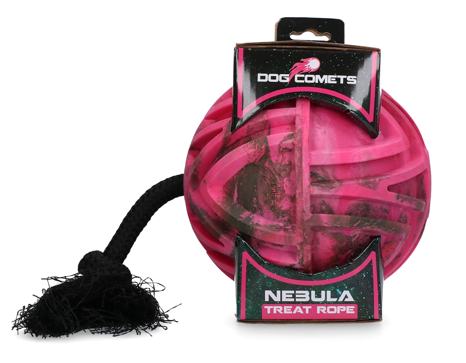 COME0081C.png Futterball mit Seil und Snacköffnung, Ø 18 cm, Rosa – Dog Comets Nebula Treat Rope – Bild 1