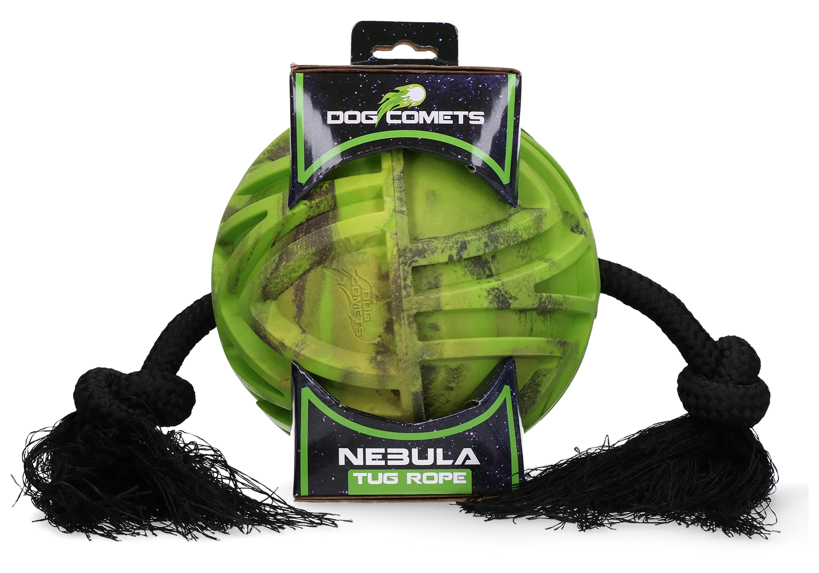 Hundeball mit durchgehendem Seil und Knoten, Ø 18 cm, Grün – Dog Comets Nebula Tug Rope – Bild 1