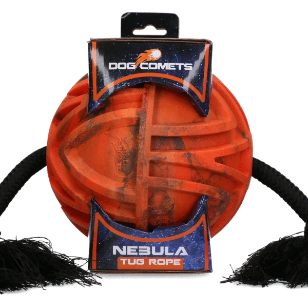 Hundeball mit durchgehendem Seil und Knoten, Ø 18 cm, Orange – Dog Comets Nebula Tug Rope
