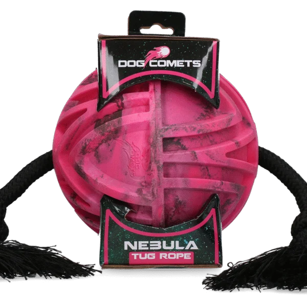 Hundeball mit durchgehendem Seil und Knoten, Ø 18 cm, Rosa – Dog Comets Nebula Tug Rope