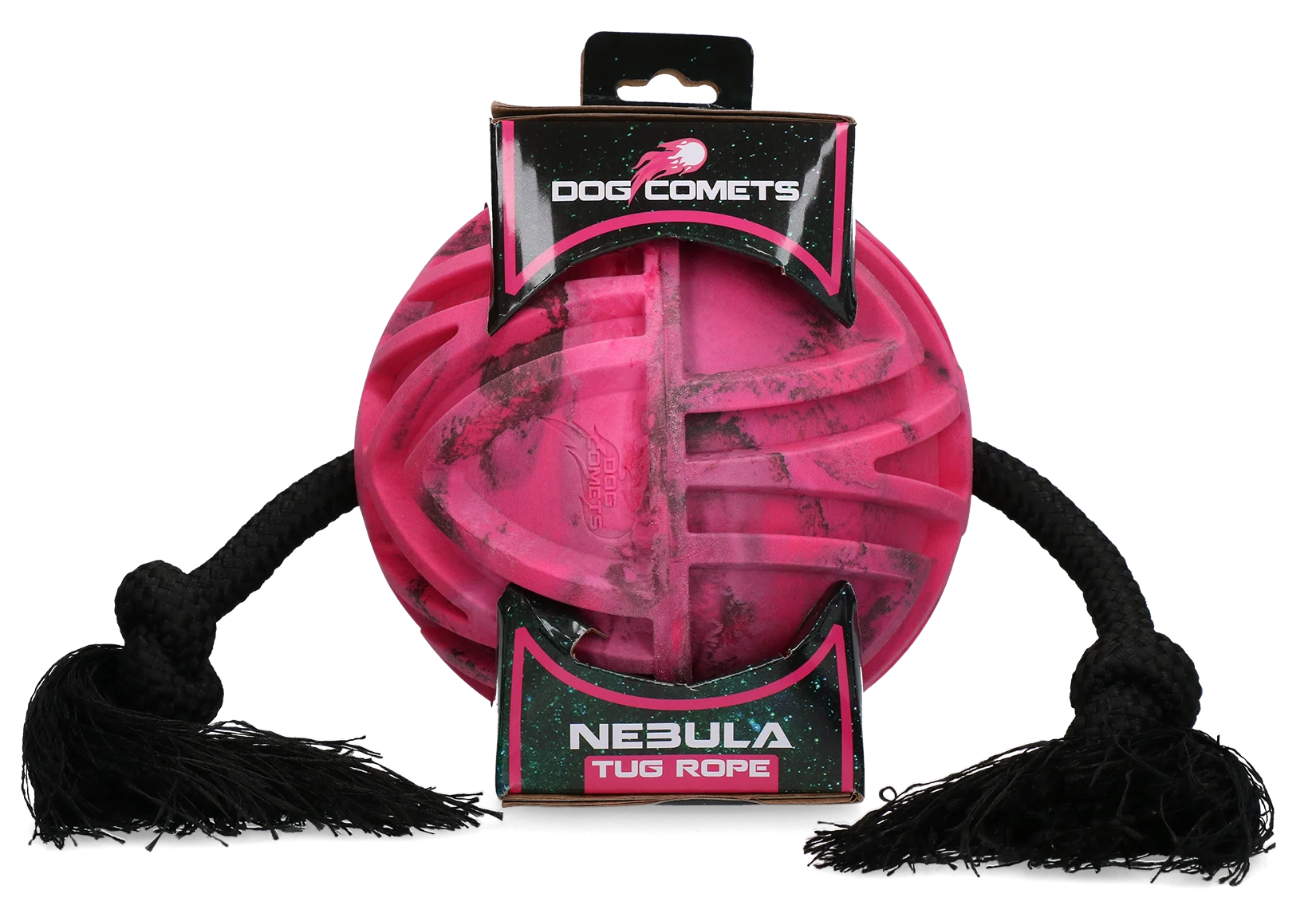 Hundeball mit durchgehendem Seil und Knoten, Ø 18 cm, Rosa – Dog Comets Nebula Tug Rope – Bild 1