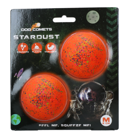 Hundeball aus Gummi M, 6 cm, Orange, 2 Stück – Dog Comets Stardust