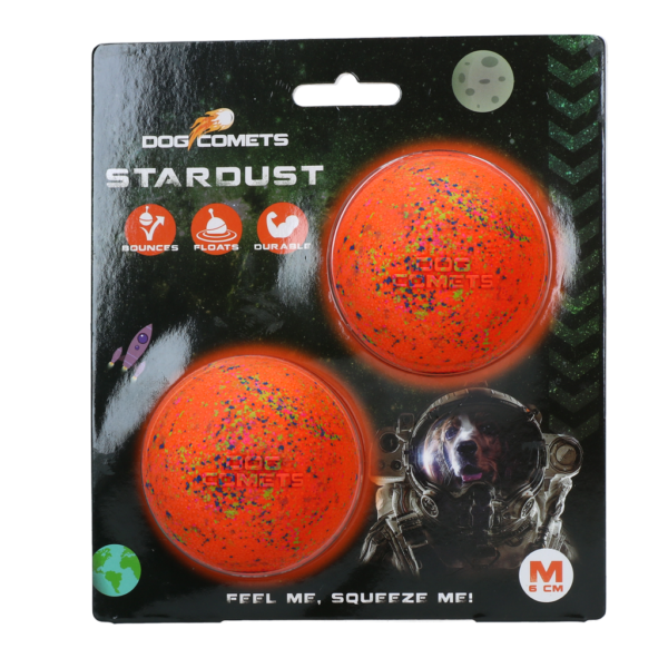 Hundeball aus Gummi M, 6 cm, Orange, 2 Stück – Dog Comets Stardust