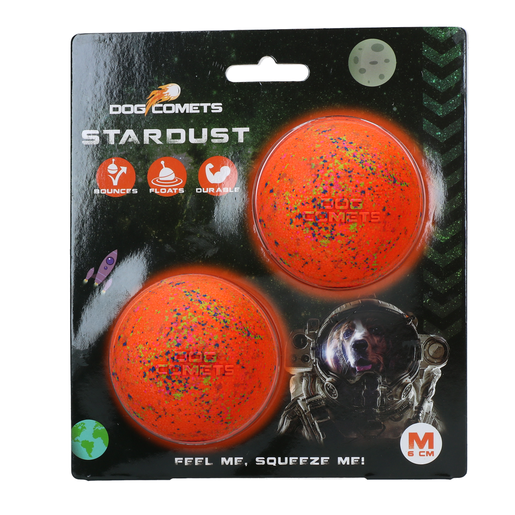 Hondenbal van Rubber M, 6 cm, Oranje, 2 Stuks – Dog Comets Stardust Hundeball aus Gummi M, 6 cm, Orange, 2 Stück – Dog Comets Stardust