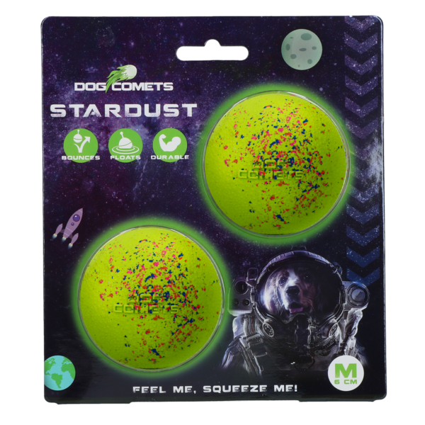 Hundeball aus Gummi M, 6 cm, Grün, 2 Stück – Dog Comets Stardust