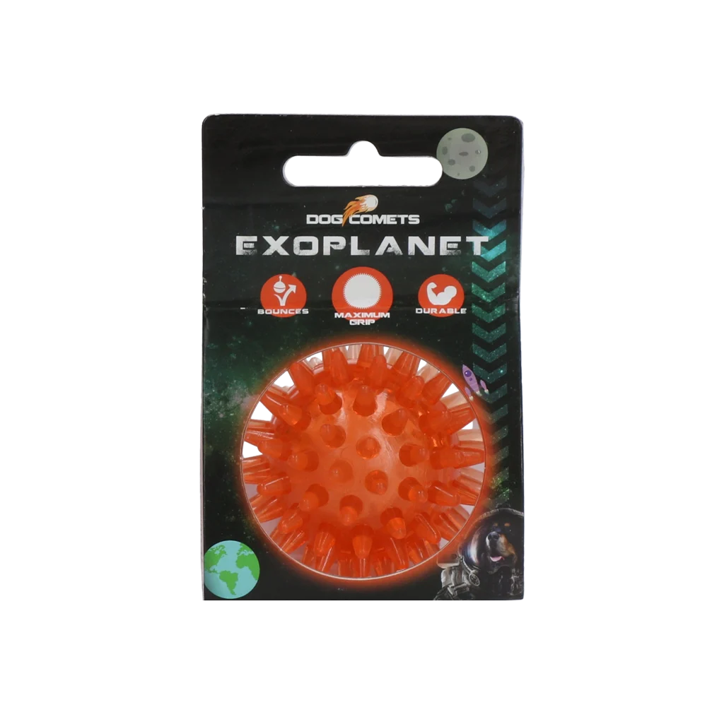 Hundeball mit Noppen und Quietscher, S 5 cm, Orange – Dog Comets Exoplanet – Bild 1