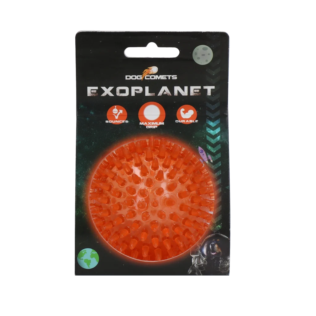 Hundeball mit Noppen und Quietscher, M 8 cm, Orange – Dog Comets Exoplanet – Bild 1
