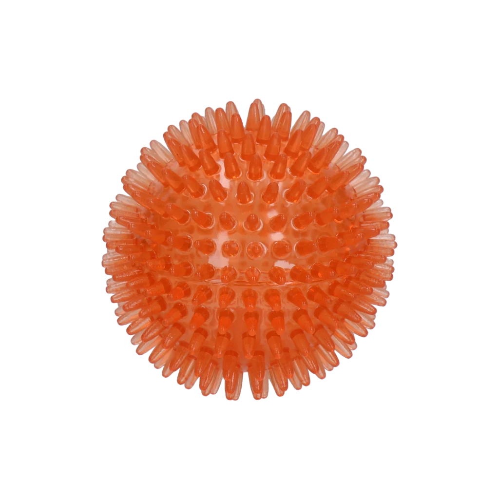 Hundeball mit Noppen und Quietscher, M 8 cm, Orange – Dog Comets Exoplanet – Bild 2