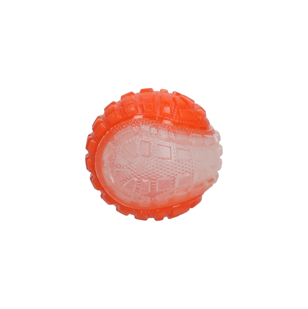 Hundeball mit Leuchtelement und Quietscher S, 5 cm, Orange – Dog Comets Glow In The Dark Moon Ball – Bild 2