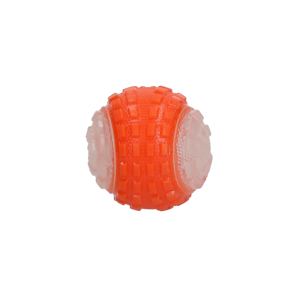 Hundeball mit Leuchtelement und Quietscher S, 5 cm, Orange – Dog Comets Glow In The Dark Moon Ball – Bild 3