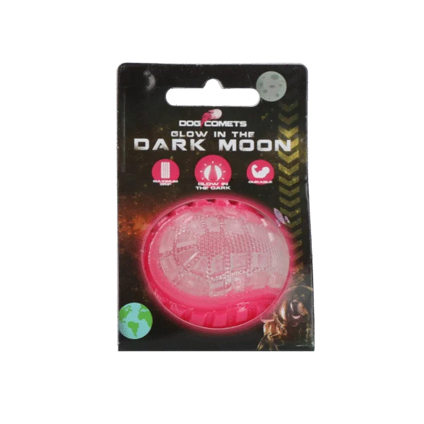 Hundeball mit Leuchtelement und Quietscher S, 5 cm, Rosa – Dog Comets Glow In The Dark Moon Bal