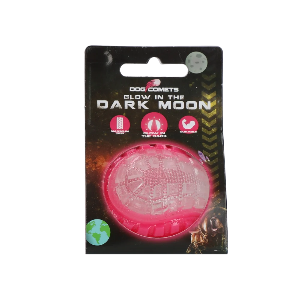 COME017B.png Hundeball mit Leuchtelement und Quietscher S, 5 cm, Rosa – Dog Comets Glow In The Dark Moon Bal – Bild 1