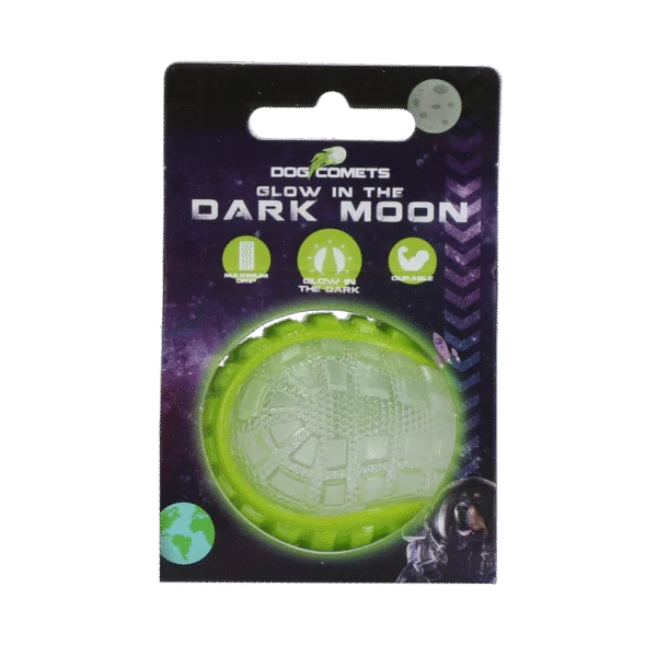 Hundeball mit Leuchtteil und Quietscher S, 5 cm, Grün – Dog Comets Glow In The Dark Moon Ball