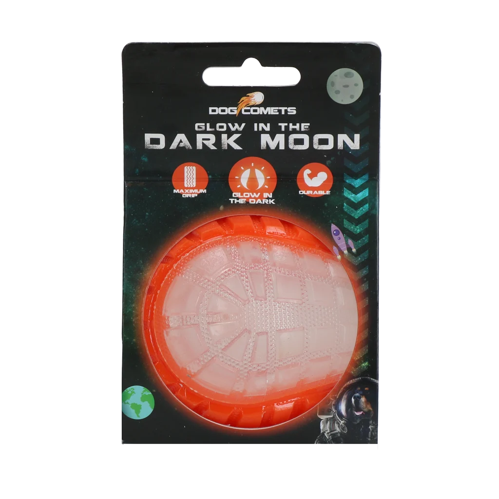 Leuchtender Hundeball mit Quietscher, M 7,5 cm, Orange – Dog Comets Glow In The Dark Moon Ball – Bild 1