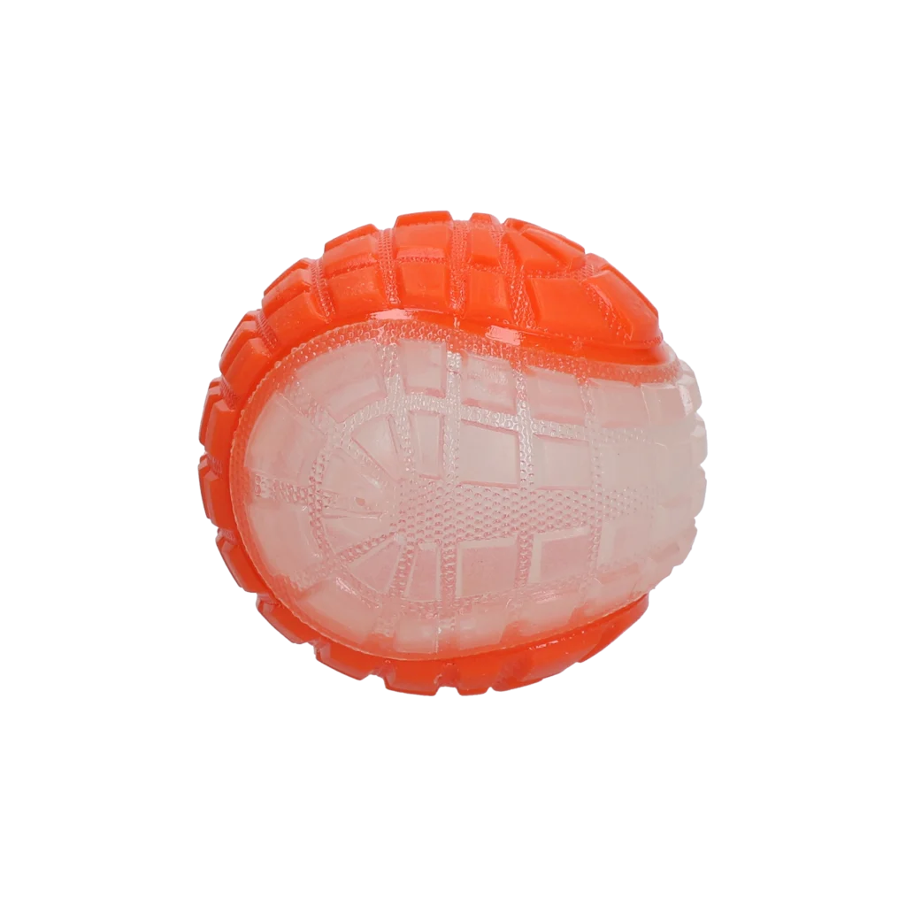 Leuchtender Hundeball mit Quietscher, M 7,5 cm, Orange – Dog Comets Glow In The Dark Moon Ball – Bild 2