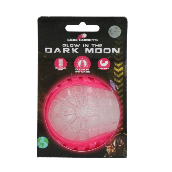 Hundeball mit leuchtendem Teil und Quietscher M, 7,5 cm, Pink – Dog Comets Glow In The Dark Moon Ball