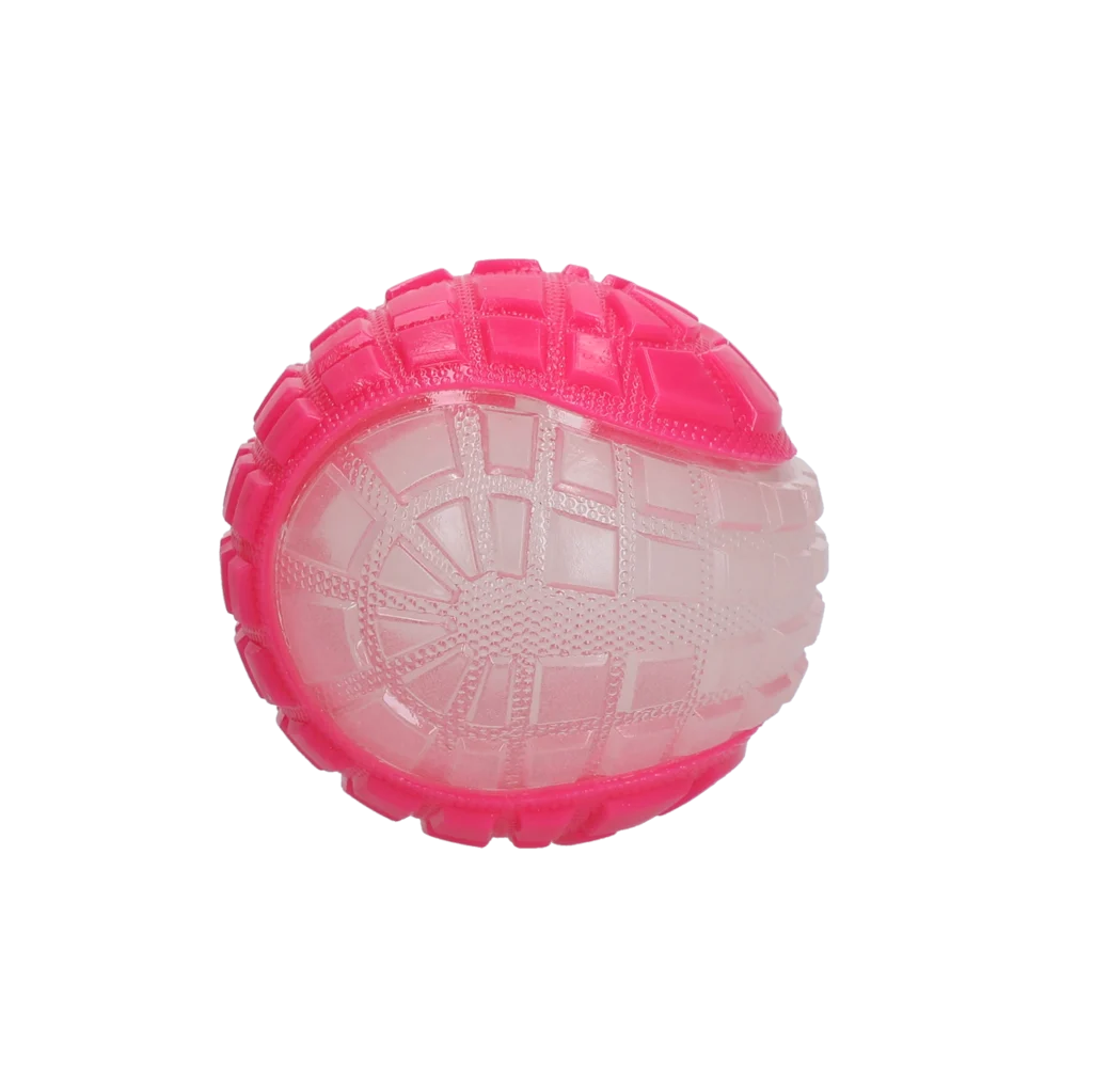 Hundeball mit leuchtendem Teil und Quietscher M, 7,5 cm, Pink – Dog Comets Glow In The Dark Moon Ball – Bild 2