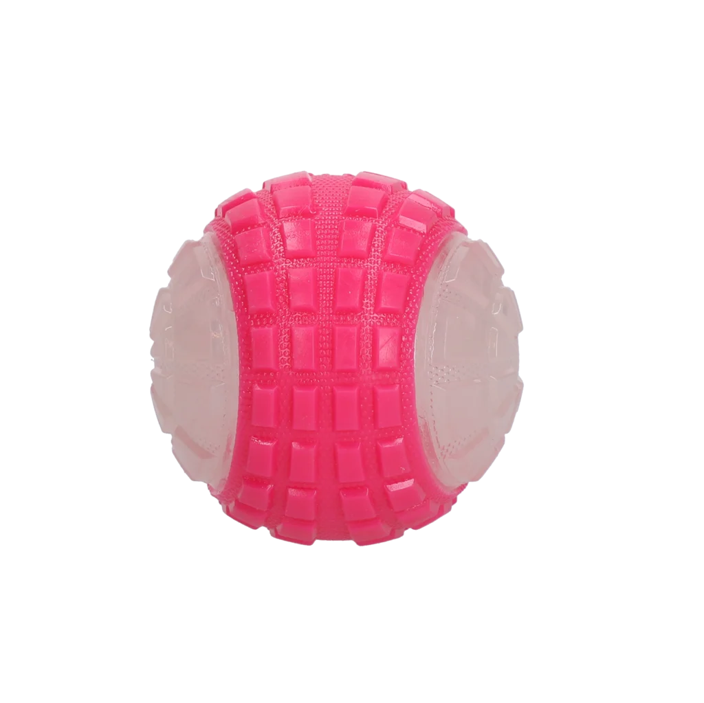 Hundeball mit leuchtendem Teil und Quietscher M, 7,5 cm, Pink – Dog Comets Glow In The Dark Moon Ball – Bild 3