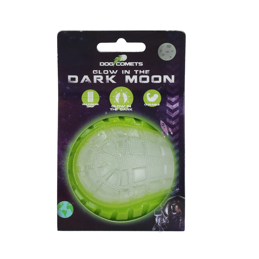 Leuchtender Hundeball mit Quietscher, M 7,5 cm, Grün – Dog Comets Glow In The Dark Moon Ball – Bild 1