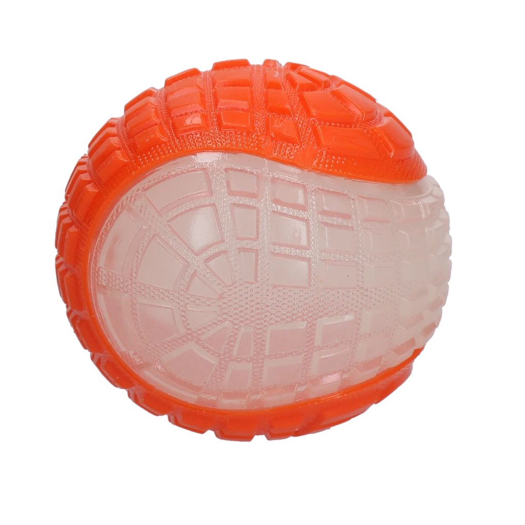 Leuchtender Hundeball mit Quietscher, L 10 cm, Orange – Dog Comets Glow In The Dark Moon Ball – Bild 2
