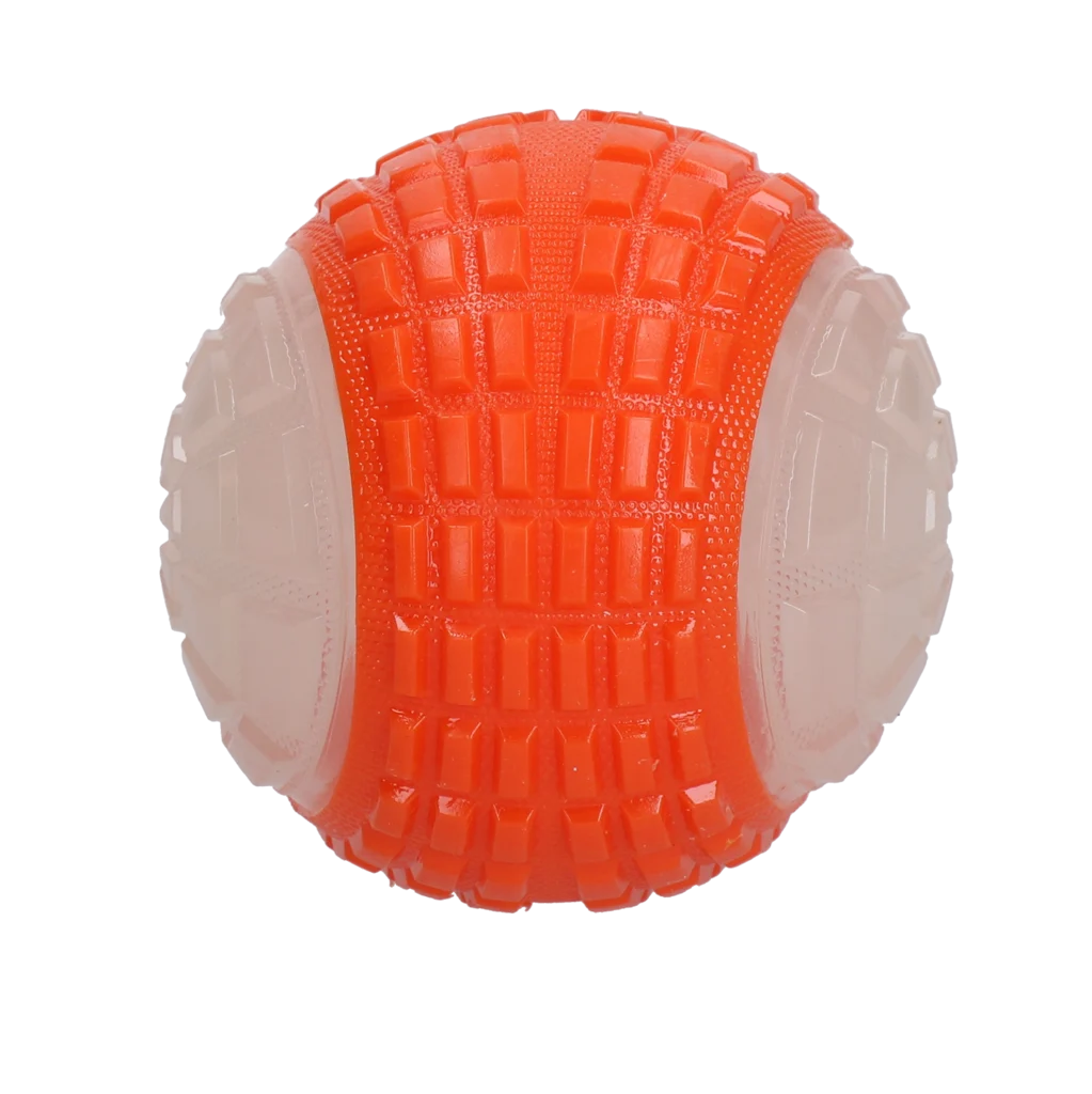 Leuchtender Hundeball mit Quietscher, L 10 cm, Orange – Dog Comets Glow In The Dark Moon Ball – Bild 3